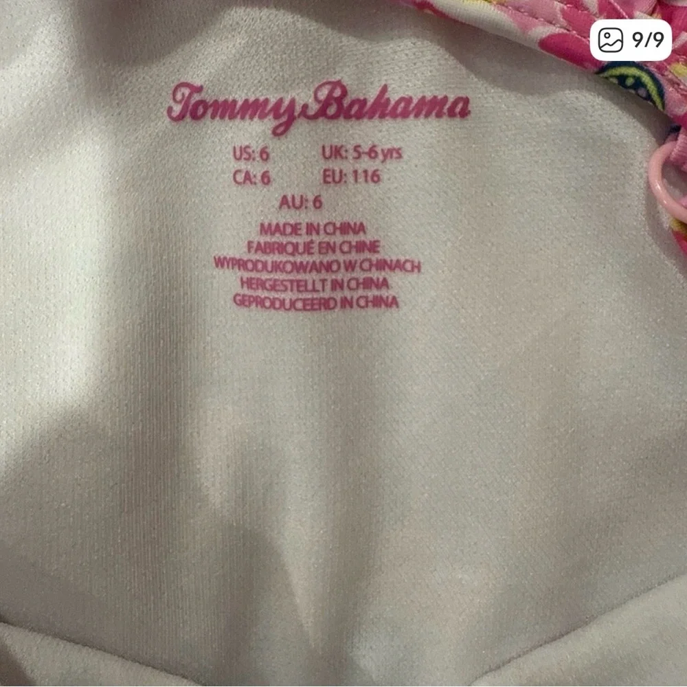 Tommy Bahama Little Girl Pink Floral & Bee One-Shoulder Swimsuit with hat size 6 - Picture 9 of 9